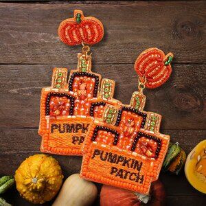 Pumpkin Patch Fall Autumn Theme Halloween Seed Beaded Earrings